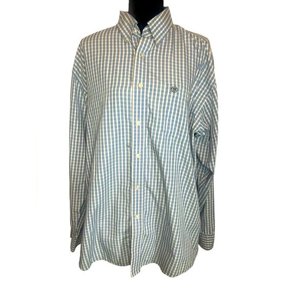 WRANGLER MENS XL LIGHT BLUE & WHITE CHECKERED LONG SLEEVE BUTTON UP SHIRT - Picture 1 of 11